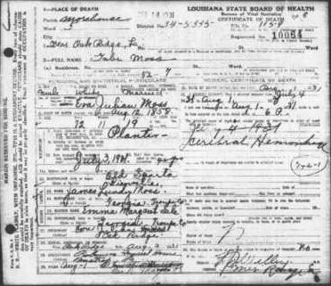 Gabe Moss Death Certificate